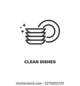 clean dishes icon. Thin line clean dishes, clean icon from cleaning collection. Outline vector isolated on white background. Editable clean dishes symbol can be used web and mobile