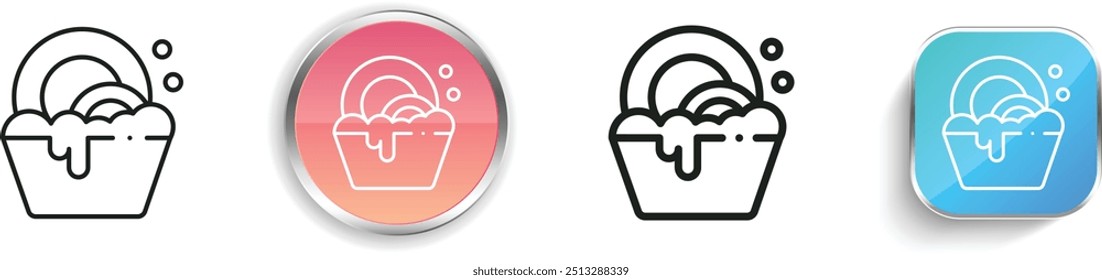Icono de platos limpios. Diseño de estilo lineal delgado, regular y de Botón aislado sobre fondo blanco