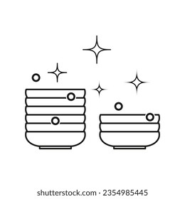 Clean dishes icon. Wash kitchen utensil icon. Shiny plate stack icon. Pile tableware icon. Wet cleaning concept. Vector illustration. EPS 10.