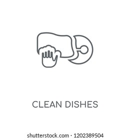 Clean dishes linear icon. Clean dishes concept stroke symbol design. Thin graphic elements vector illustration, outline pattern on a white background, eps 10.