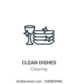 Clean dishes outline vector icon. Thin line black clean dishes icon, flat vector simple element illustration from editable cleaning concept isolated on white background