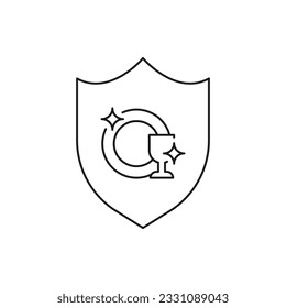 Clean dishes with shield icon line style isolated on white background. Vector illustration