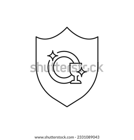 Clean dishes with shield icon line style isolated on white background. Vector illustration