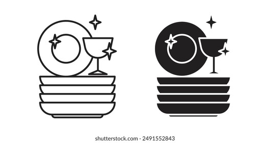 clean dishes vector icon set in black color.