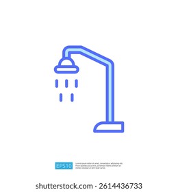 Clean And Disinfect Icon Featuring A Modern Showerhead With Water Flowing In A Minimalist Blue Design For Hygiene And Sanitation Visuals