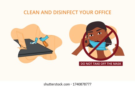 Clean And Disinfect Your Office Computer Desk Don't Take Off Your Mask At Work Inside The Office