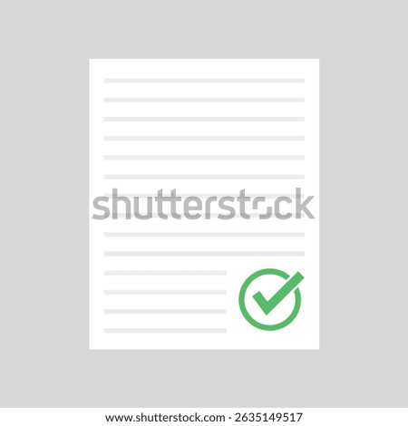 Clean document with a bold green check, ideal for showing tasks done or verified.