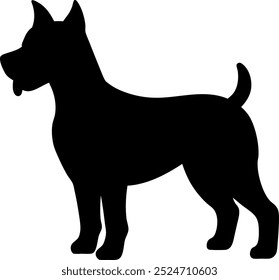 Clean dog silhouette, standing with perked ears, curved tail, sleek muscular design