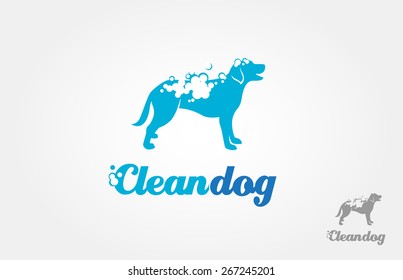 Clean Dog Vector Logo. It's a silhouette of the dog logo, with foam on the body, it's look like bathing. This image good for pet washing, pet care, and others that related with pet or dog services. svg