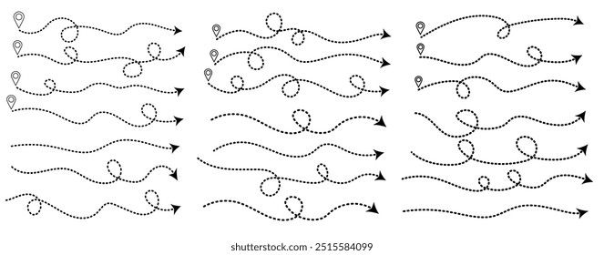 Clean dot style hand drawn doodle arrows set. Clean dot arrows style doodle set hand drawn, Collection of curved pointers, Vector illustration EPS 10