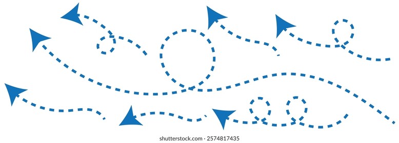 Clean dot style hand drawn doodle arrows set. Clean dot arrows style doodle set hand drawn. Curve Dotted line, preliminary. isolated on white background vector collection eps 10.