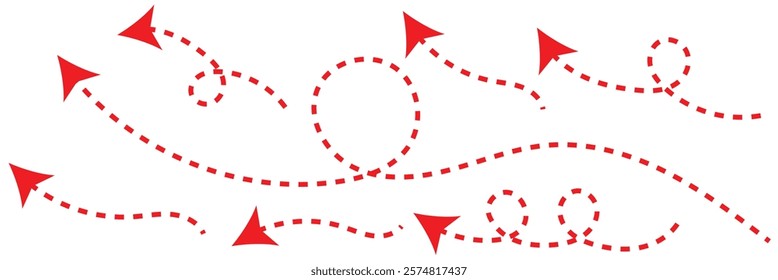 Clean dot style hand drawn doodle arrows set. Clean dot arrows style doodle set hand drawn. Curve Dotted line, preliminary. isolated on white background vector collection eps 10.