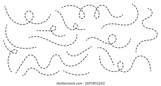 Conjunto de líneas de doodle dibujado a mano estilo punto limpio. Limpie el conjunto de doodle de estilo de línea de puntos dibujado a mano. Curva Línea punteada, preliminar. aislado sobre fondo blanco colección de Vector. Mejor diseño de colección. EPS 10
