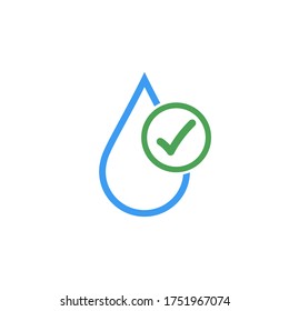 Clean drinkable water vector logo with checkmark. Clean water. Stock Vector illustration isolated on white background.