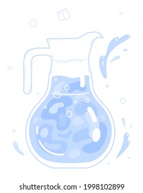 Sauberes Trinkwasser in Glaskrug. Vektorgrafik.