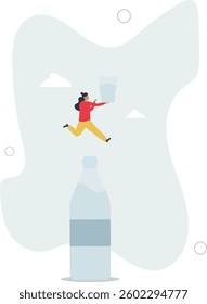 clean drinking water is the key to health.flat character life .