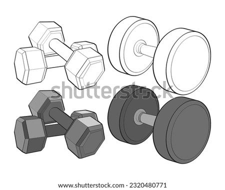 Clean dumbbells and free weights outline and color vector illustration set designed for fitness equipment product catalogs, ecommerce listings, and gym marketplace visuals. Isolated workout weights suitable for home gym branding, training materials, and commercial use.