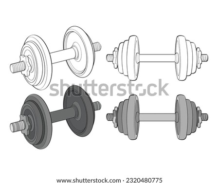 Clean dumbbells and free weights outline and color vector illustration set designed for fitness equipment product catalogs, ecommerce listings, and gym marketplace visuals. Isolated workout weights suitable for home gym branding, training materials, and commercial use.