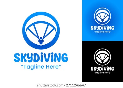 A clean and dynamic skydiving logo showing a streamlined freefall figure, ideal for aerial sports clubs and adventure park branding.