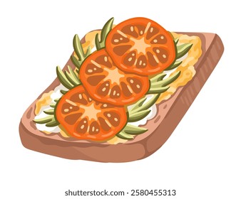 Clean Eating: Healthy Toast with Tomatoes and Greens. Vector.