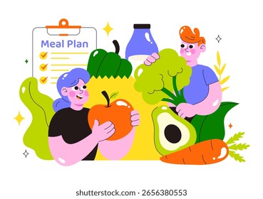 Clean Eating Vector Illustration featuring Fresh Organic Vegetables and Fruits for a Healthy Daily Diet and Balanced Lifestyle in a Flat Background