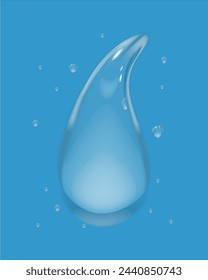 Clean eco-friendly water splashes in the form of big and small drops. Vector illustration