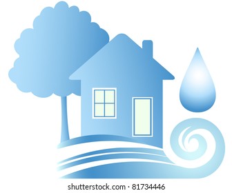 Clean ecology house, blue water and drop