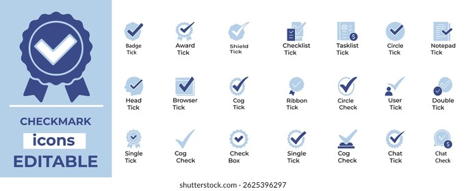 Clean, editable checkmark vector icons perfect for UI, tasks, approval, success, lists, forms, and productivity design use