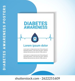 Un póster limpio y editable de concienciación sobre la diabetes en un estilo médico azul moderno. Perfecto para clínicas, hospitales, instituciones de salud y campañas educativas. Diseño basado en el Vector.