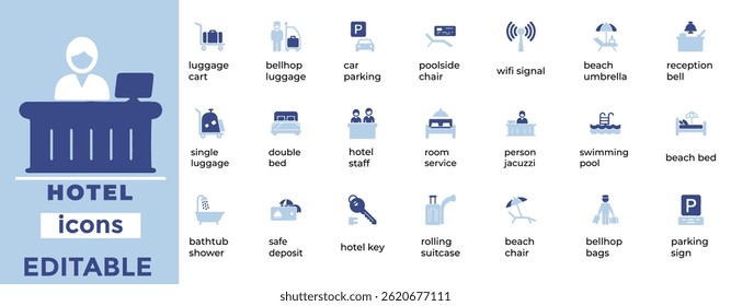 Clean, editable hotel vector icons for travel, booking, hospitality apps, websites, and tourism branding