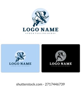Logotipo de Vector limpio y editable de un elefante majestuoso corriendo con diseño de insignia suave. Excelente para la marca del patrimonio, la cultura y las organizaciones sin fines de lucro.
