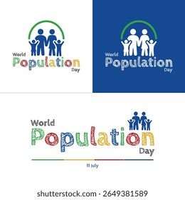 A clean and educational illustration for World Population Day on 11 July, featuring two white bars and one blue bar representing population data or distribution. The design includes bold “World Popula