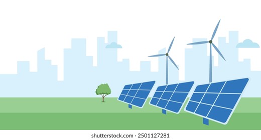 Concepto de energía eléctrica limpia Recursos de electricidad renovables Paneles solares Energía solar Naturaleza Molino de viento Energía renovable 