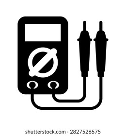 Clean electrical testing icon featuring a handheld voltage measurement device with probe leads, representing electrical inspection, circuit testing, voltage measurement, and professional diagnostics. Ideal for electrician services, engineering, maintenance, technical manuals, safety materials, and electrical industry graphics.