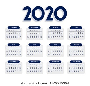 clean elegant 2020 calendar design template