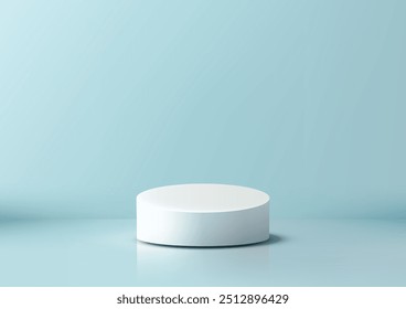 Podio blanco limpio y elegante 3D sobre fondo azul, ideal para la exhibición del Producto, maqueta, sala de exposición, y escaparate, estilo minimalista y moderno