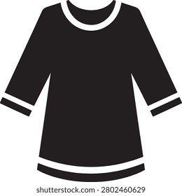 A clean and elegant black dress featuring white trim along the neckline, sleeve cuffs, and hem, perfect for casual or formal occasions. The three-quarter sleeves add a refined touch.