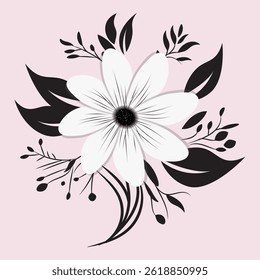 A clean and elegant floral emblem with simple petals and leaves, ideal for branding and invitations. | floral emblem, minimalist flower, elegant flower, vector floral, branding design 