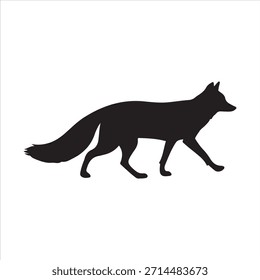 Una silueta de zorro limpia y elegante en una pose andante, perfecta para la marca de la vida silvestre, temas de bosques, impresión de ropa y diseños de naturaleza minimalistas. Este Vector de alta calidad captura el movimiento elegante y el encanto natural de un zorro, lo que lo hace ideal para logotipos, pegatinas, calcomanías y proyectos creativos inspirados en el exterior.