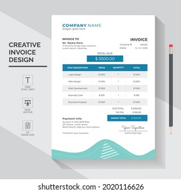 Clean and Elegant Invoice Template design in minimalist style