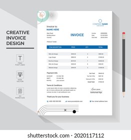 Clean and Elegant Invoice template design in minimalist. vector illustration
