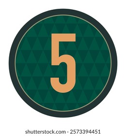 A clean and elegant number 5 design in orange, encased in a dark green bold circular frame. Ideal for modern digital designs, branding, or educational visuals