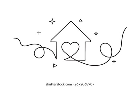 Um limpo e elegante desenho de uma linha de uma casa em estilo de arte de linha minimalista. Perfeito para imóveis, design de interiores, arquitetura, marca de decoração de casa, listas de propriedades e ilustração de estoque moderno