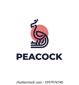 Clean elegant peacock line-style logo design