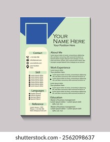 A clean and elegant resume design with Green Song accents, highlighting skills, work experience, and education. Perfect for modern professionals.