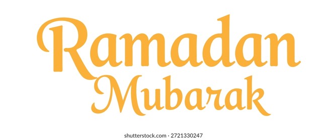 Una Ilustración vectorial limpia y elegante presenta el sentido saludo 'Ramadán Mubarak' en un fluyente y cálido guion caligráfico naranja, que se muestra prominentemente sobre un fondo blanco prístino, ofreciendo un mensaje simple pero profundo para el período sagrado de reflexión y celebración espiritual.