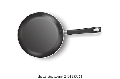 Clean empty frying pan with nonstick coating realistic vector illustration. Kitchen equipment for cooking 3d object on white background