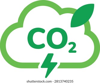 Clean energy CO2 cloud icon with green lightning bolt vector illustration