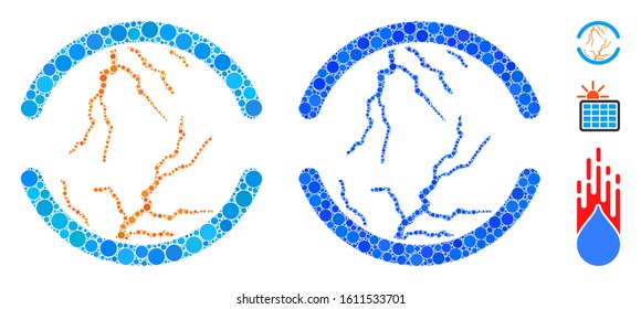 Clean energy composition of circle elements in variable sizes and color hues, based on clean energy icon. Vector circle elements are united into blue collage.