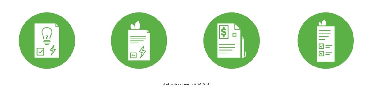 Clean energy contract modern circular icon set, home electricity bill concept, living expenses icons, taxes emblems, electrical payment symbols isolated on white background